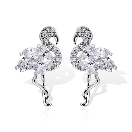Silver Sparkling Flamingo Ear Studs