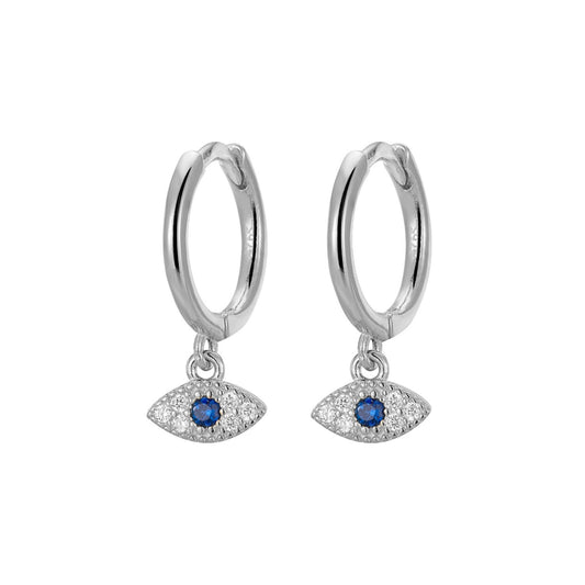 Silver Evil Eye Huggies Earrings