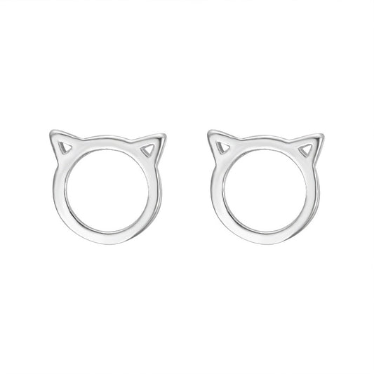 Silver Hollow Cat Studs Earrings