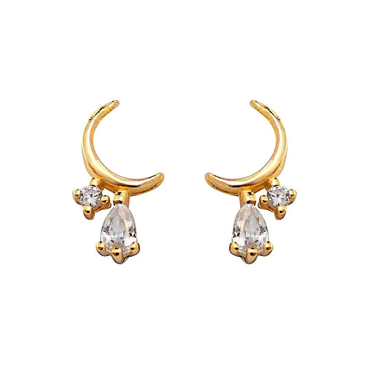 Tiny Gold Moon Ear Studs