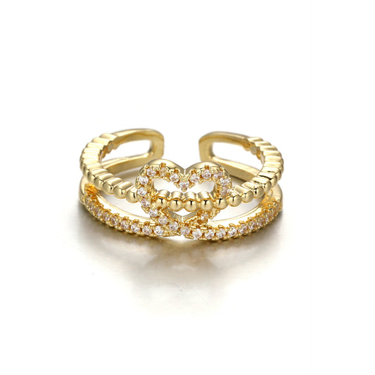 Gold Heart Double Band Ring