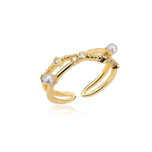 Gold CZ Pearl Band Ring
