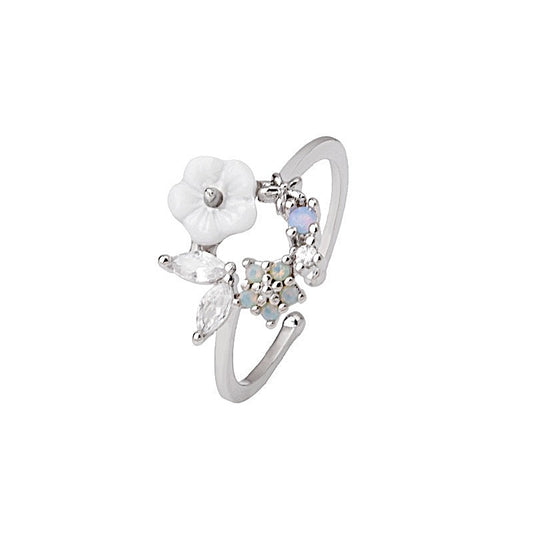 Silver White Flower Wreath Ring