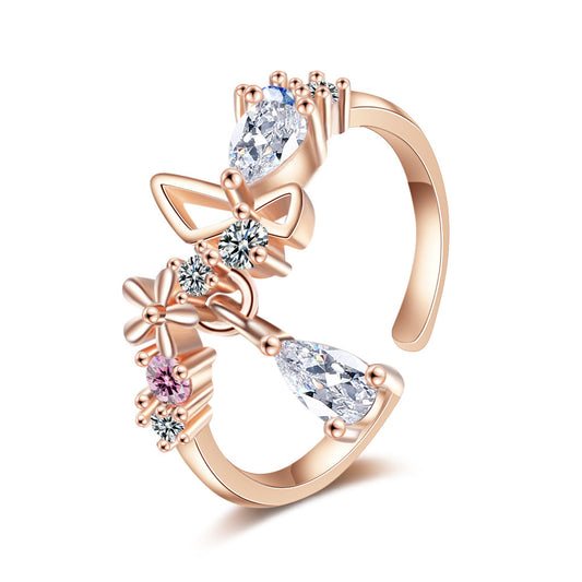 Rose Gold Butterfly Gem Drop Ring