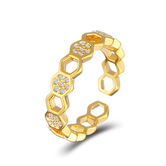 Gold Hexagon Bee Nest Ring