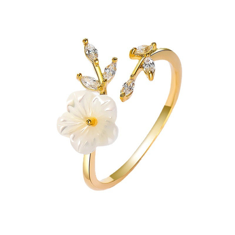 Gold Flower and Leaf Ring