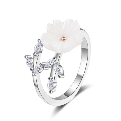 Silver Flower and Leaf Ring