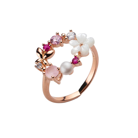 Rose Gold Butterfly Flower Ring