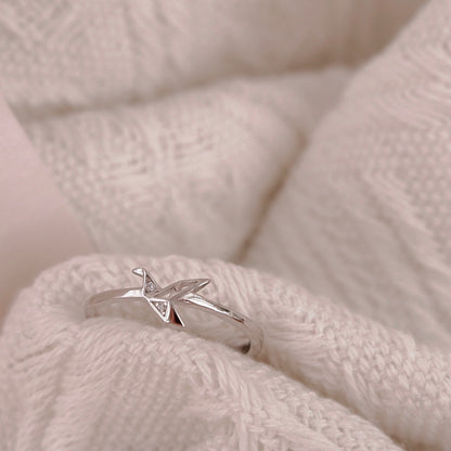 Silver Origami Bird Ring
