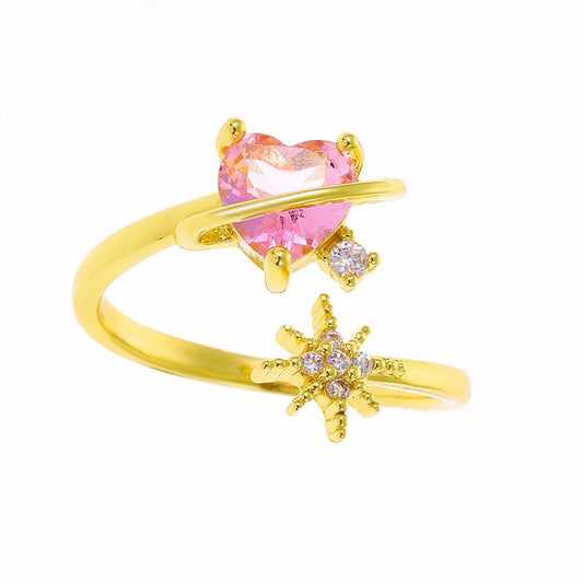 Pink Heart Gem Gold Ring