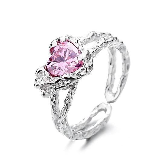 Metallic Pink Heart Gem Ring