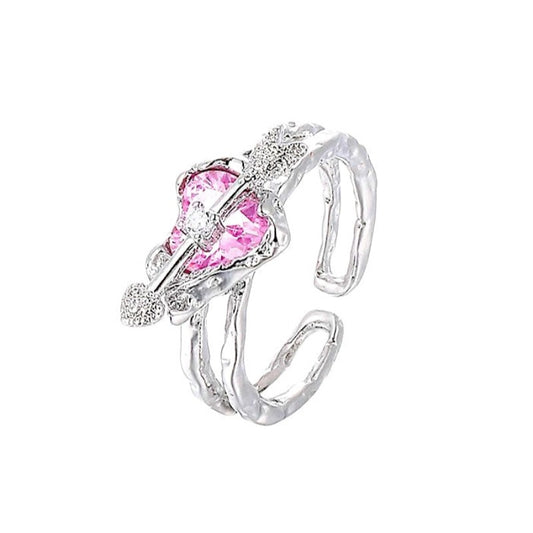 Metallic Pink Heart Arrow Ring