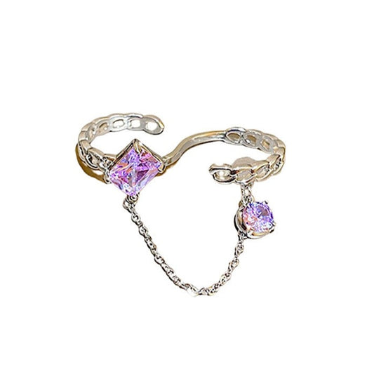 Purple Gem Chain Dangle Ring