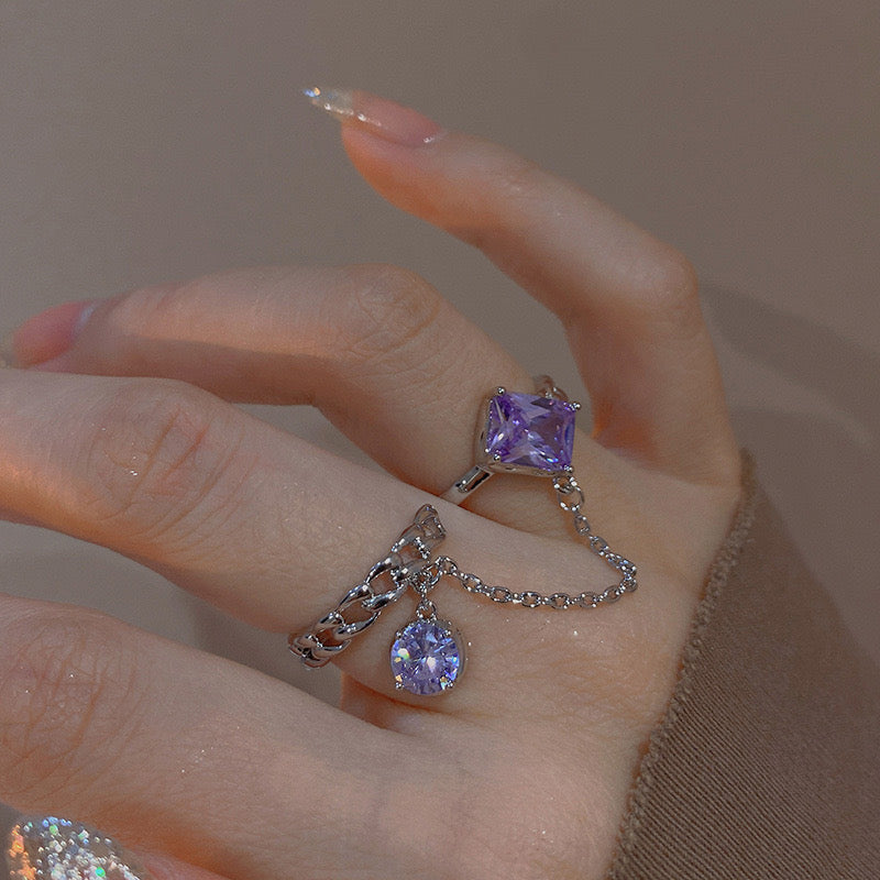 Purple Gem Chain Dangle Ring