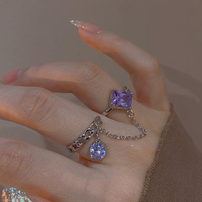 Purple Gem Chain Dangle Ring