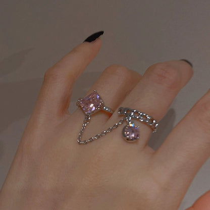 Purple Gem Chain Dangle Ring