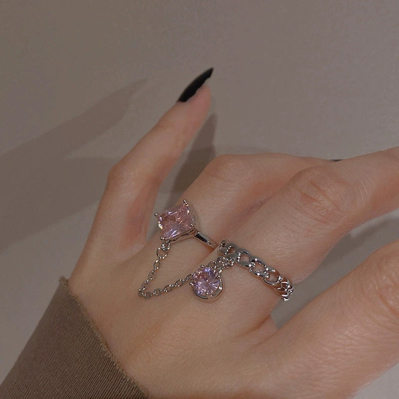 Purple Gem Chain Dangle Ring