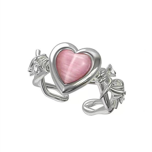 Silver Chain Curb Heart Ring