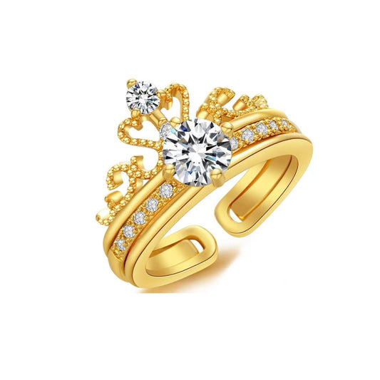 Set of Two Gold Crown Diamond Rings