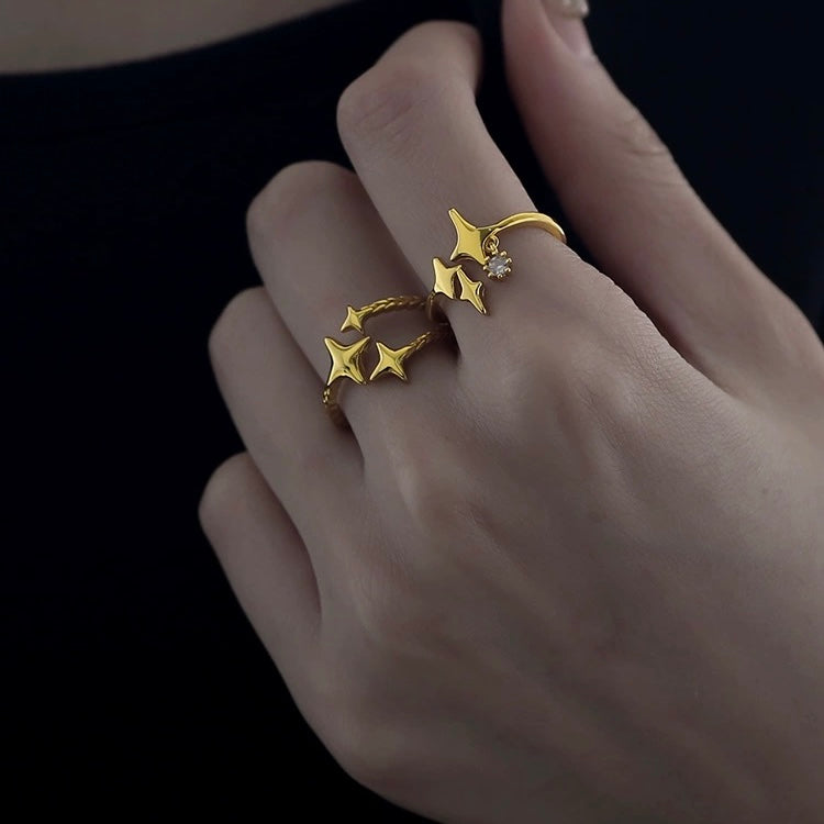 Triple Stars Dainty Gold Ring