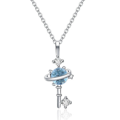 Blue Gem Key Necklace