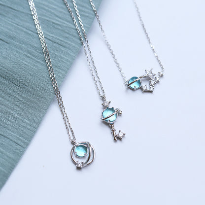 Blue Gem Key Necklace