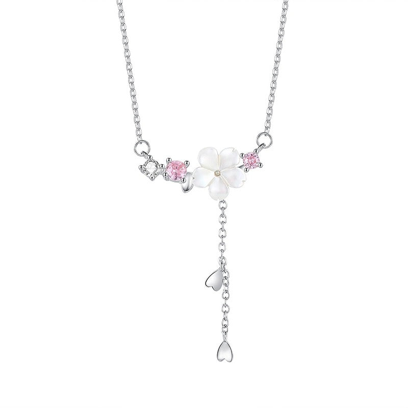 White Flower Dangle Necklace