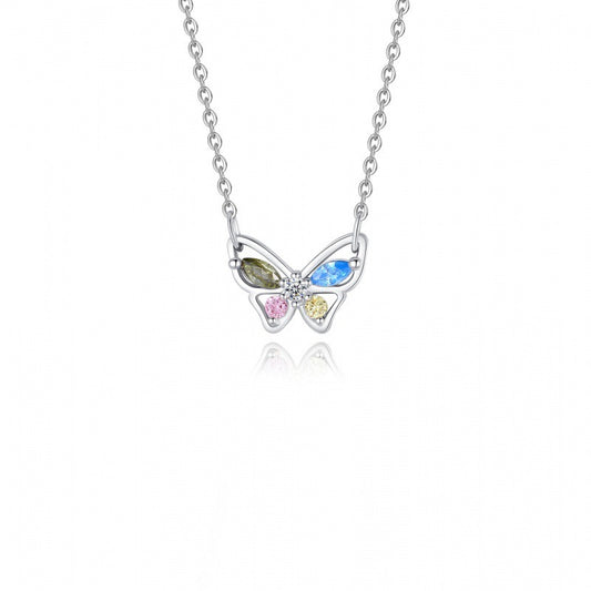 Silver Butterfly Colorful Necklace