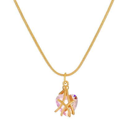 Pink Heart Gem Wired Necklace