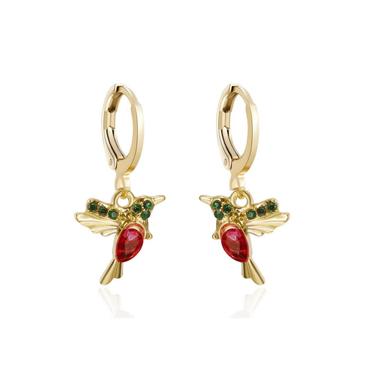 Hummingbird Hoop Huggie Earrings