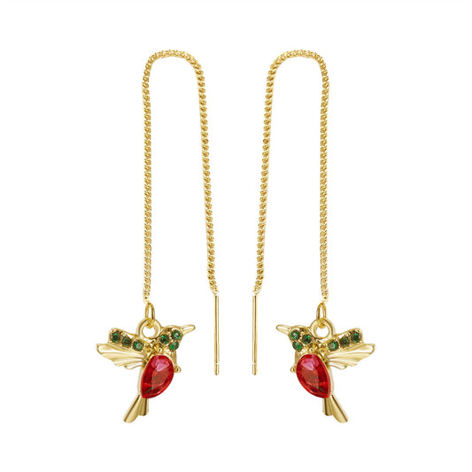 Pink Hummingbird Threader Earrings