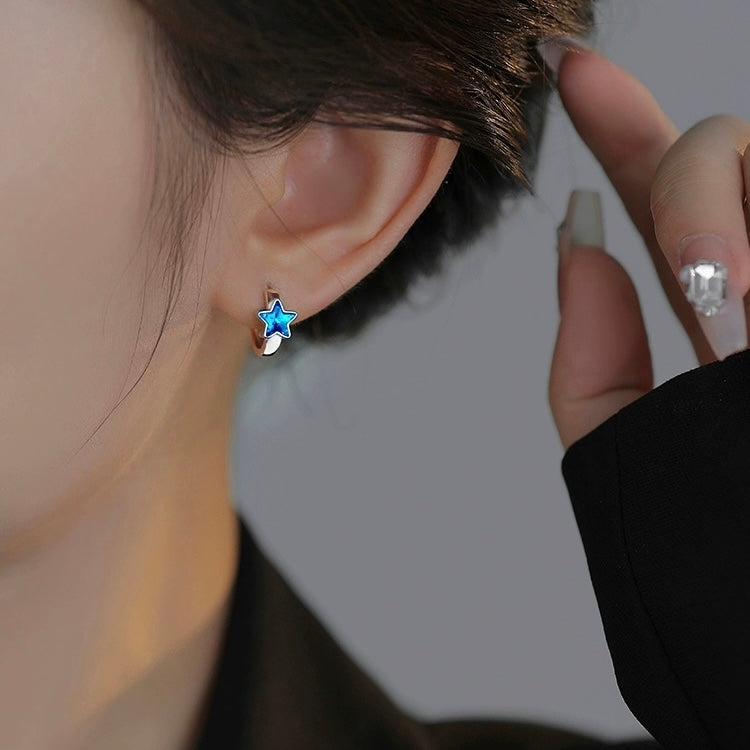 Blue Star Huggie Earrings