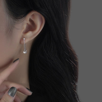 Silver Cube Drop Chain Earrings