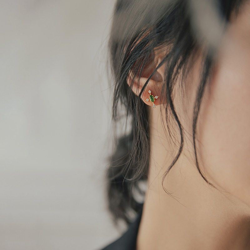 Emerald Gem Cross Ear Studs