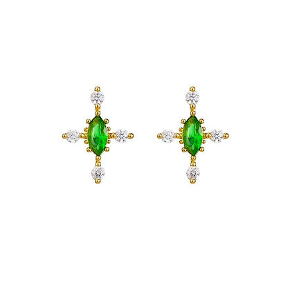 Emerald Gem Cross Ear Studs