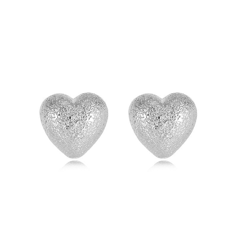 Silver Matte Heart Ear Studs