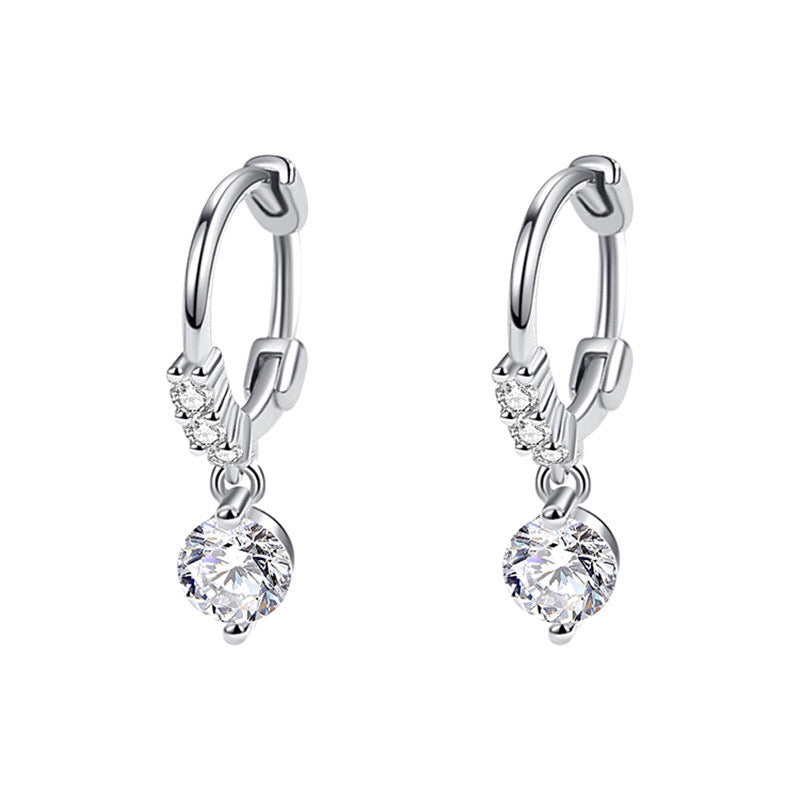 Silver Hoop CZ Drop Earrings