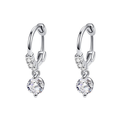 Silver Hoop CZ Drop Earrings