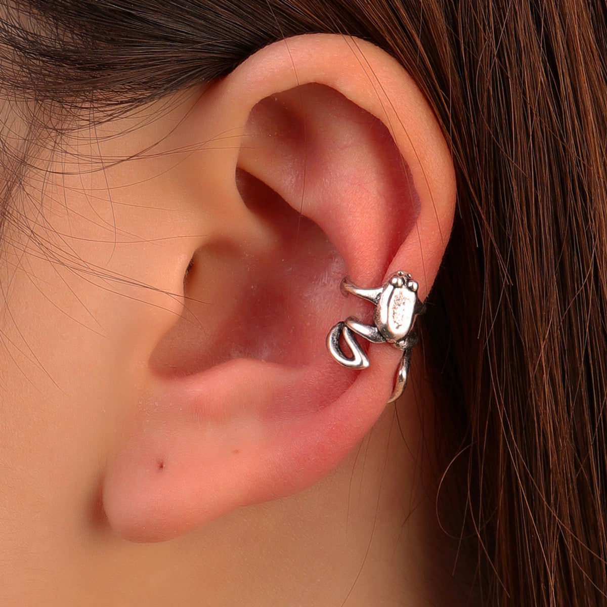 Set of 2 Silver Frog Dangle Ear Cuffs