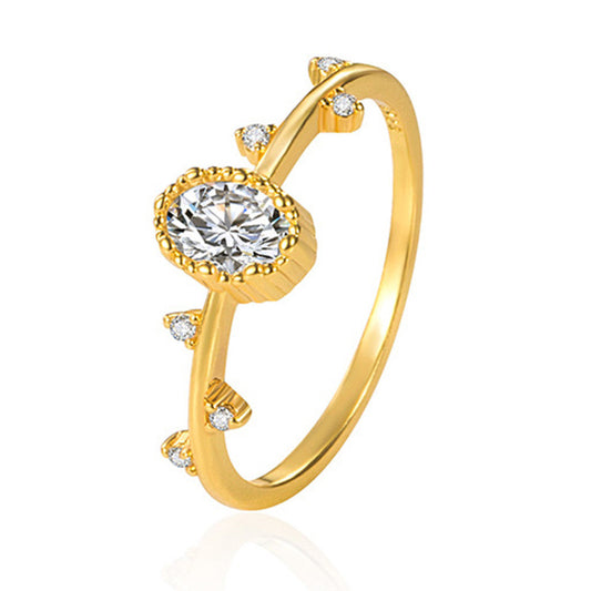 Thin Band Oval Crystal Ring