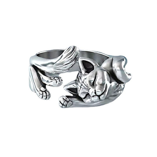 Dreaming Cat Silver Ring