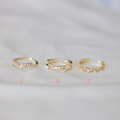 Gold CZ Pearl Lace Band Ring