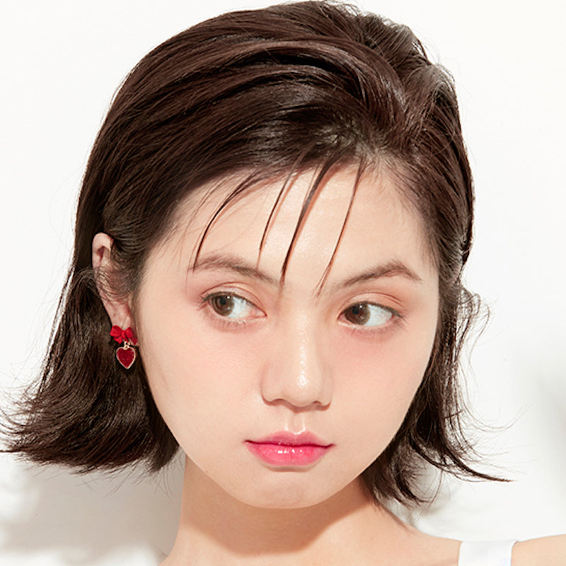 Pink Bow Heart Earrings