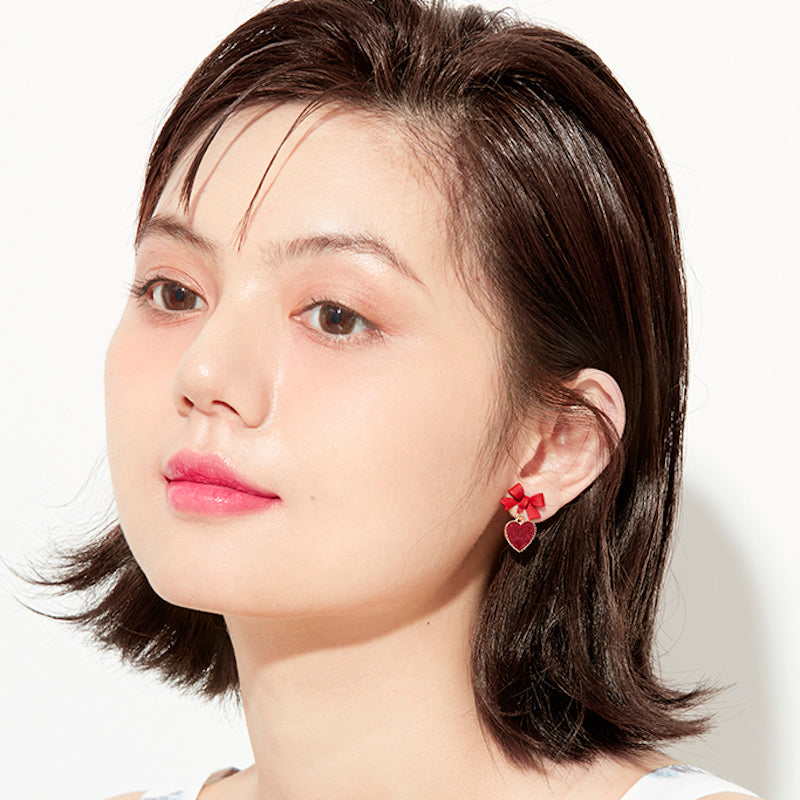 Pink Bow Heart Earrings