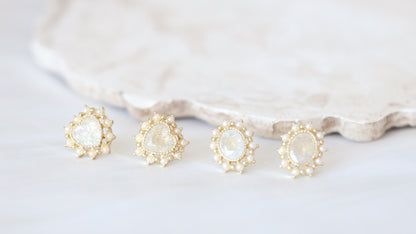Pink Quartz Oval Ear Studs