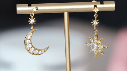 Gold Moon and Sun Earrings