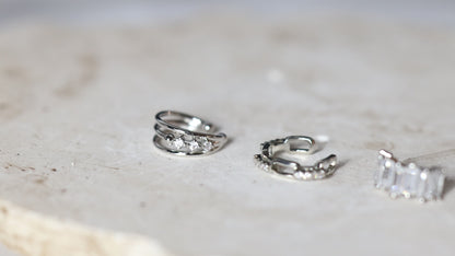 Set of 3 Silver Punk Ear Cuffs