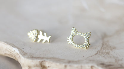 Cat and Fish Bone Ear Studs