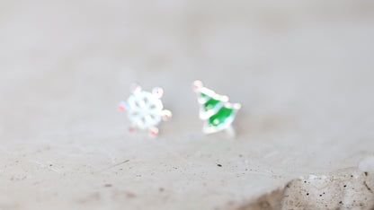 Christmas Tree and Snowflake Ear Studs