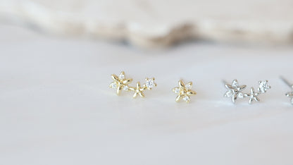Silver Little Flower Mismatched Ear Studs